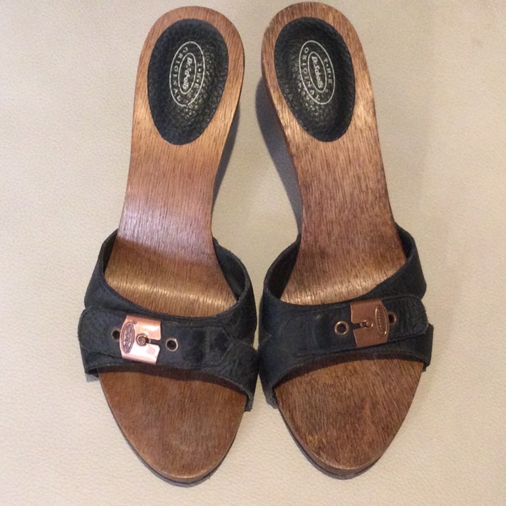 Dr Scholl's Black Leather Slip-On Shoes, sz 8